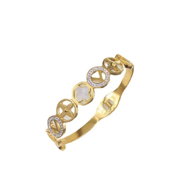 Letter Titanium Steel 18K Gold Plated Bangle GOLD - Picture 1 of 2
